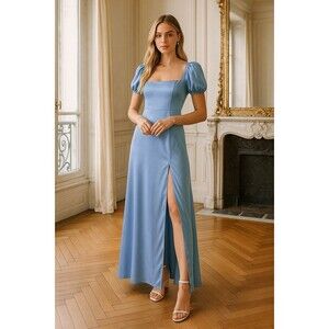 Lulus Powder Blue Satin Maxi Dress XL Dainty Coquette Regency Glam Pastel